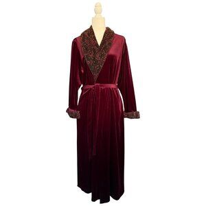 VTG Kimberly Gale Burgundy Velvet Robe L Paisley 90s Old Money Victorian Gothic